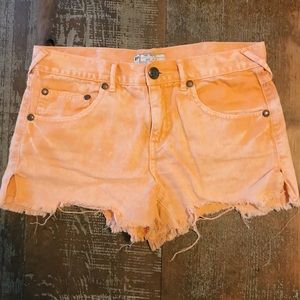 Free People Orange Denim Shorts